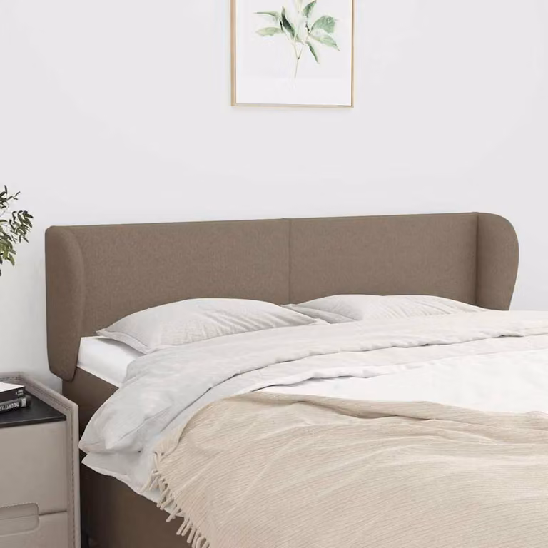 Testiera ad orecchio vidaXL in tessuto tortora con struttura in legno L: 147 cm, P: 23 cm, H: 78/88 cm