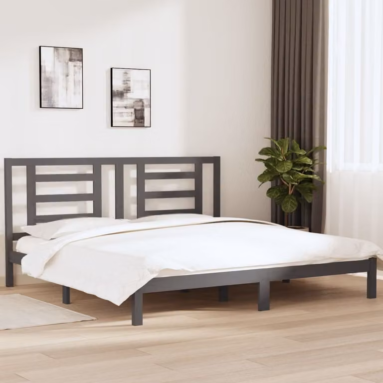 The Living Store Letto in legno massiccio di pino grigio 200x200 cm
