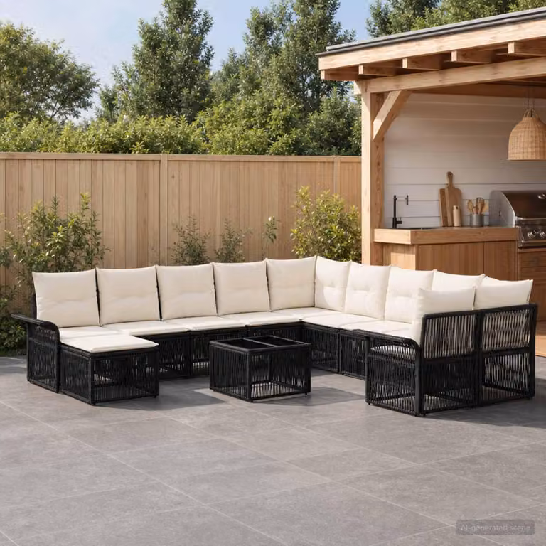 Maison Exclusive - Set di divani da giardino, 12 pezzi. Poly-rattan nero e crema