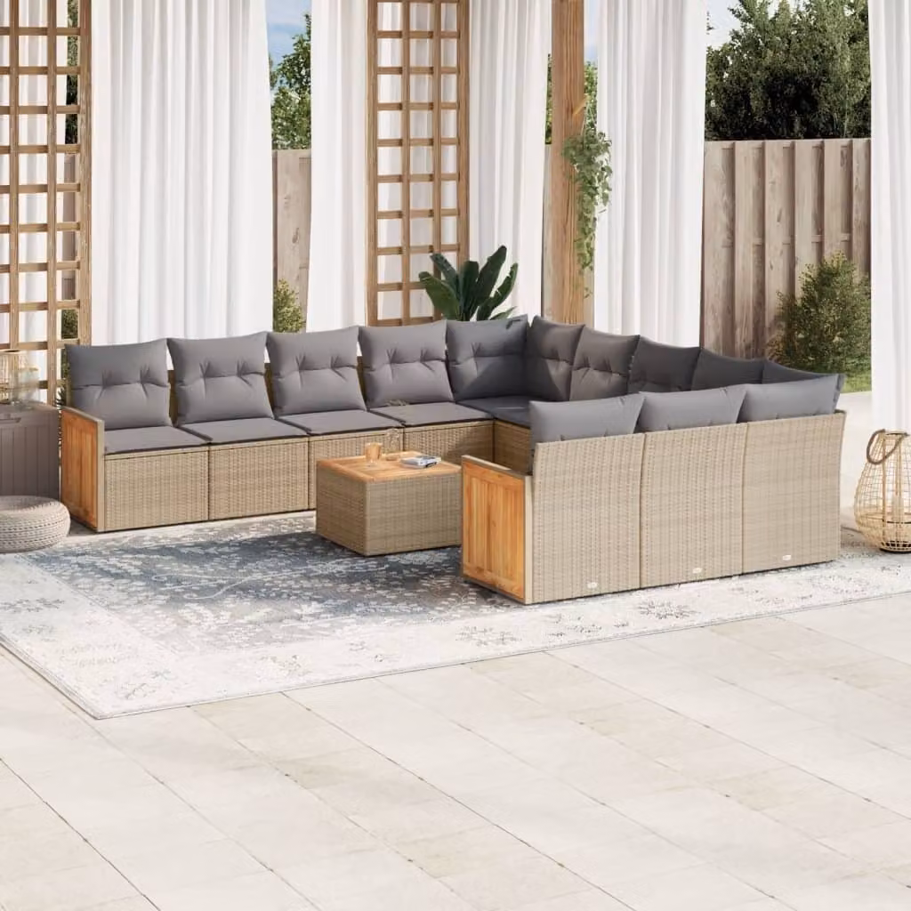 Maison Exclusive - Set Divano da Giardino 13 pz con Cuscini Beige Misto Polyrattan