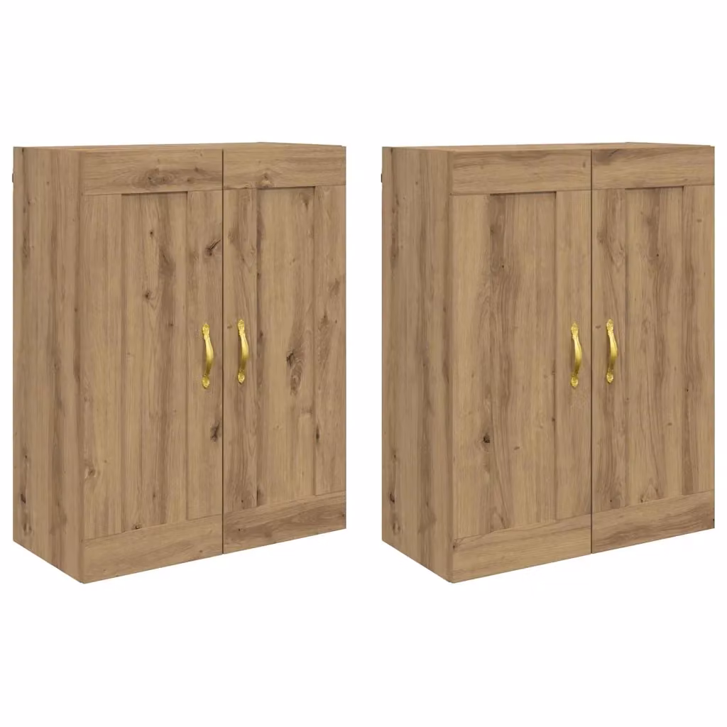 Set di 2 mobili a muro moderni vidaXL in legno rovere marrone con ante a battente e ripiani interni, L/P/H: 69,5 x 34 x 90 cm – 2