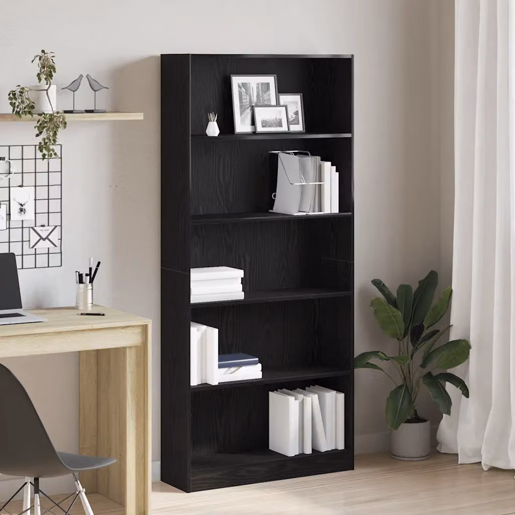 Libreria moderna vidaXL in legno multistrato e MDF, colore rovere nero, L 80 cm x P 24 cm x H 176 cm