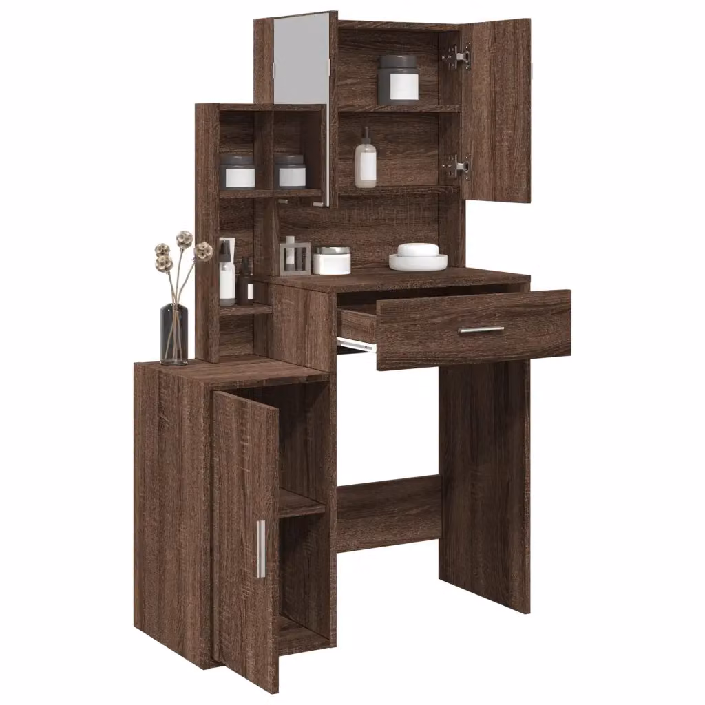 Toeletta con armadietto moderna in rovere marrone L: 80 cm, P: 35 cm, H: 132 cm – 2