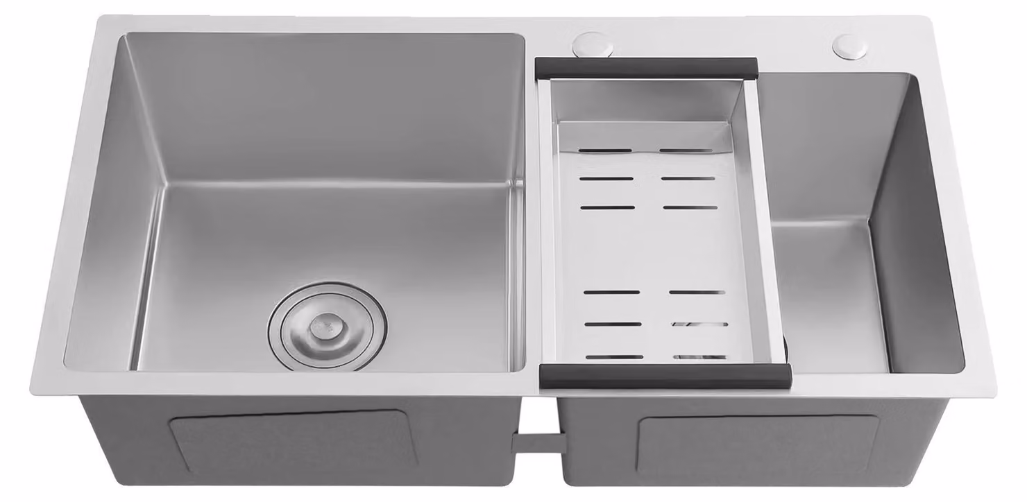 Lavello da cucina, acciaio inossidabile calibro 16, doppia vasca, argento
