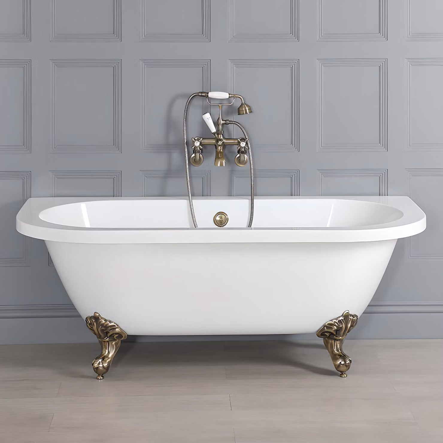 Vasca Centro Stanza Schienale Alto 1685x780mm - Piedini oro spazzolato - Stile Classico - Richmond