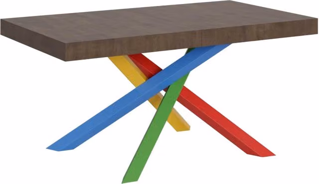 Tavolo allungabile moderno Bs Com in finitura noce con telaio a X, L/P: 90 x 160/264 cm