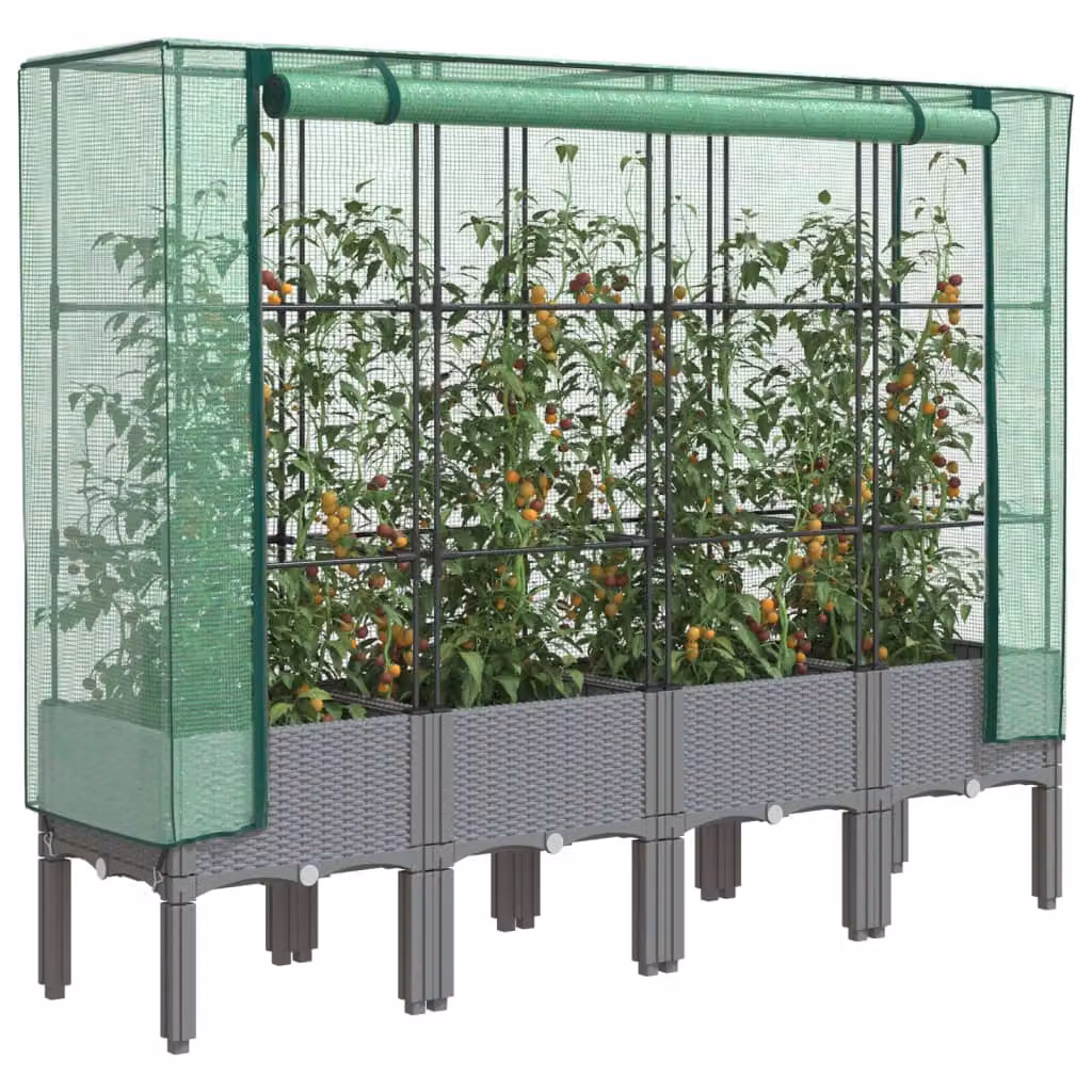 Letto rialzato con copertura effetto rattan vidaXL, grigio e verde, L 160 cm x P 40 cm x H 140 cm