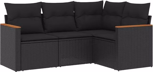Set Divani da Giardino 4 pz | Set Salotto da Giardino con Cuscini Nero in Polyrattan