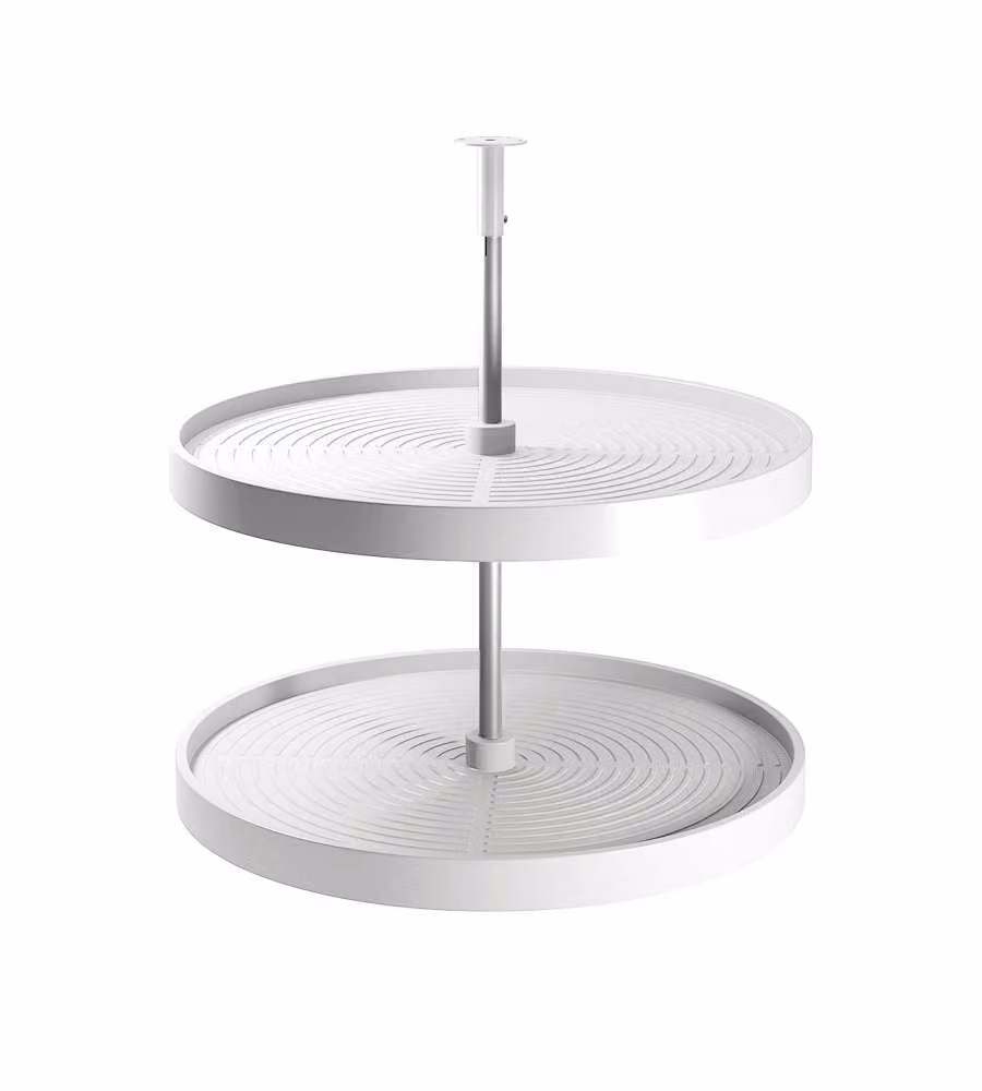 Emuca Coppia di cestelli circolari Shelvo per mobili da cucina, 800, Plastica bianca, Tecnoplastica e Alluminio