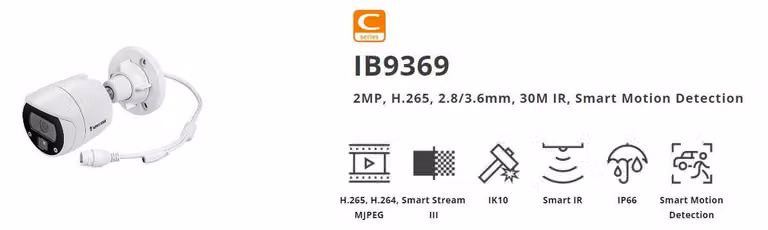 VIVOTEK 1920x1080 (FullHD) fino a 30sn/s, H.265, 2,8mm (118°), PoE, 12VDC, Smart IR, SNV, defog, slot MicroSDXC, 3DNR,