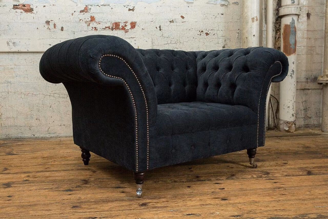 Schwarz Sofa Couch Polster Chesterfield Sitzmöbel Leder Couchen