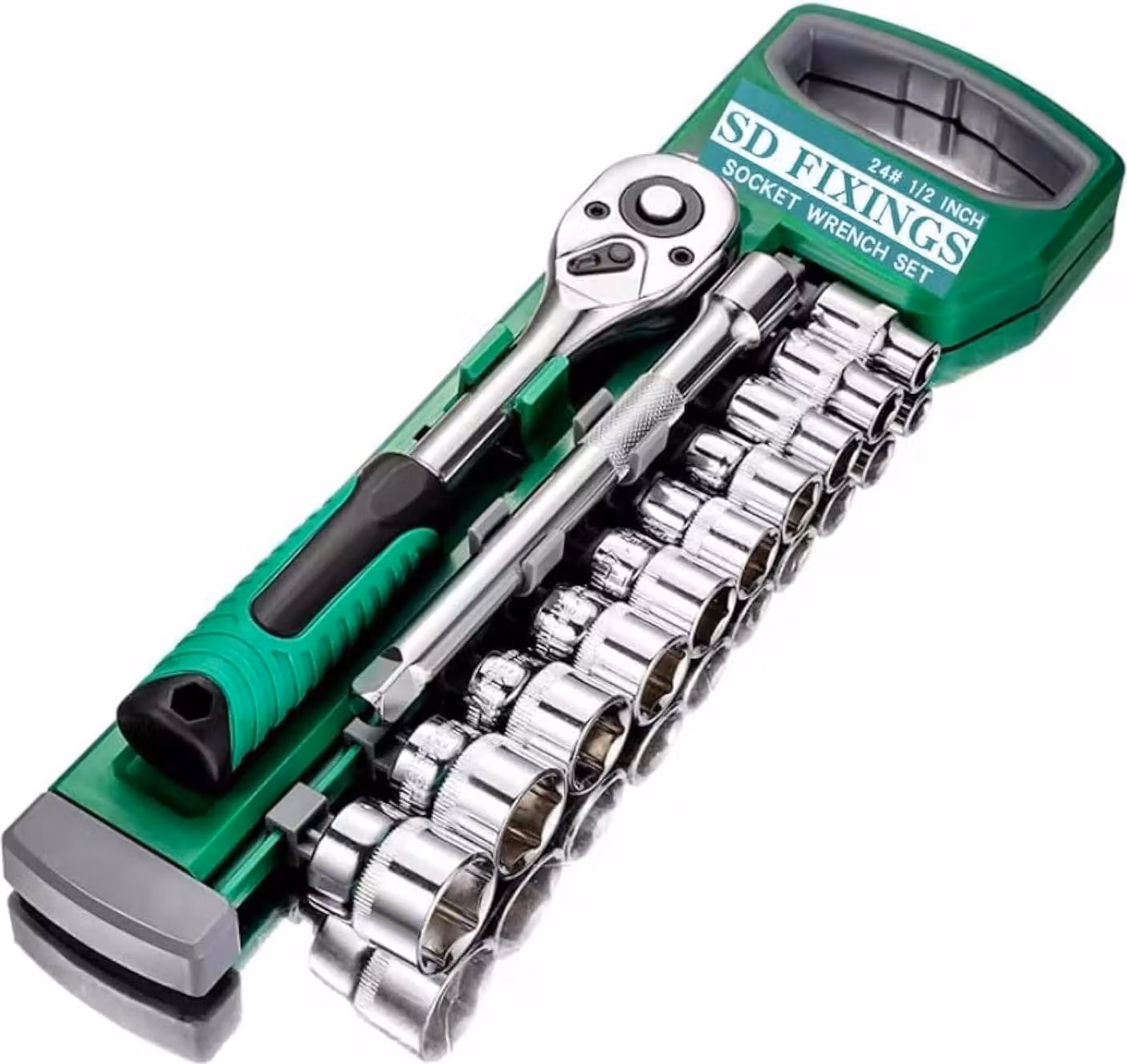set di 12 pezzi di chiavi metriche da 8-24 mm con cricchetto da 1/2" con attacco rapido, 24 denti e prolunga da 5", acciaio al cromo vanadio di alta qualità, resistente alla ruggine