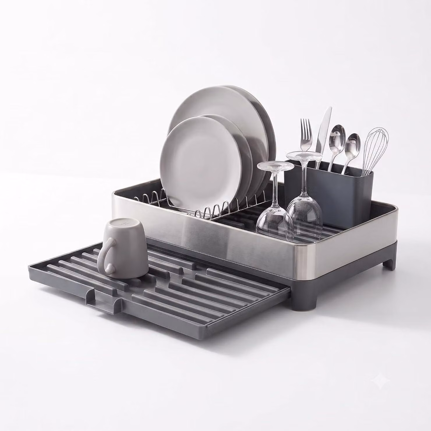 Scolapiatti in acciaio inossidabile, color grigio scuro, estensibile e ampliabile, per la cucina