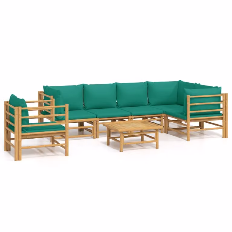 Set Salotto da Giardino 7pz con Cuscini Verdi Bambù