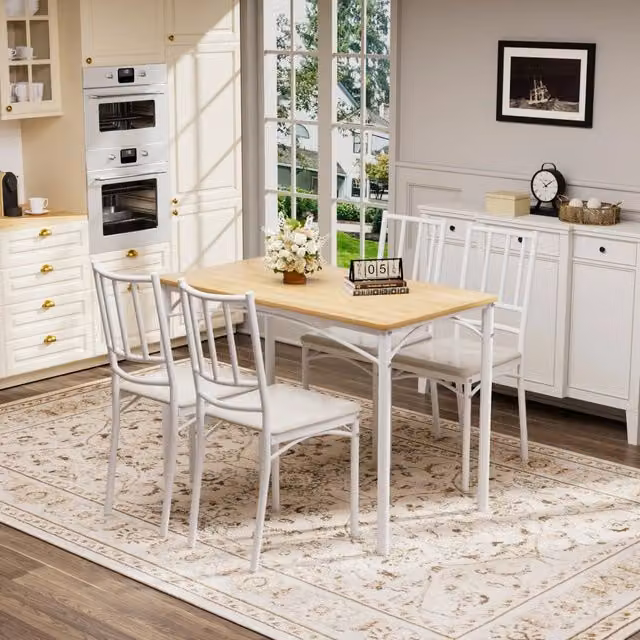 Set Tavolo e 4 Sedie da Pranzo ¨C Xylo ¨C Piano Legno, Gambe Metallo, 110x60x76,5 cm