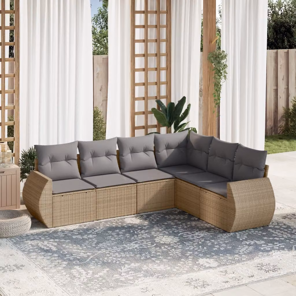 Set Divano da Giardino vidaXL 6 pz a Forma a L con Cuscini Beige e Grigio in Polyrattan e Metallo – 1
