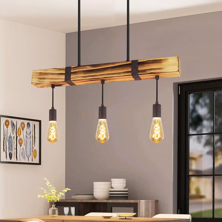ZMH lampada a sospensione in legno vintage con trave in legno 61CM altezza regolabile lampada a sospensione industriale per sala da pranzo cucina soggiorno bar ristorante