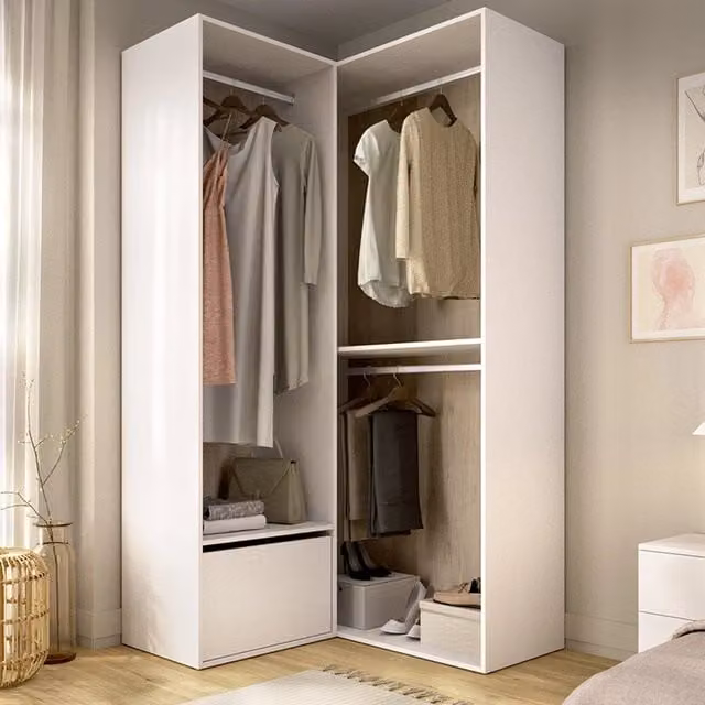 Armadio da camera da letto DMORA Evansdale moderno con ante battenti soft close, colore bianco e rovere, L: 105 cm, H: 205 cm – 1