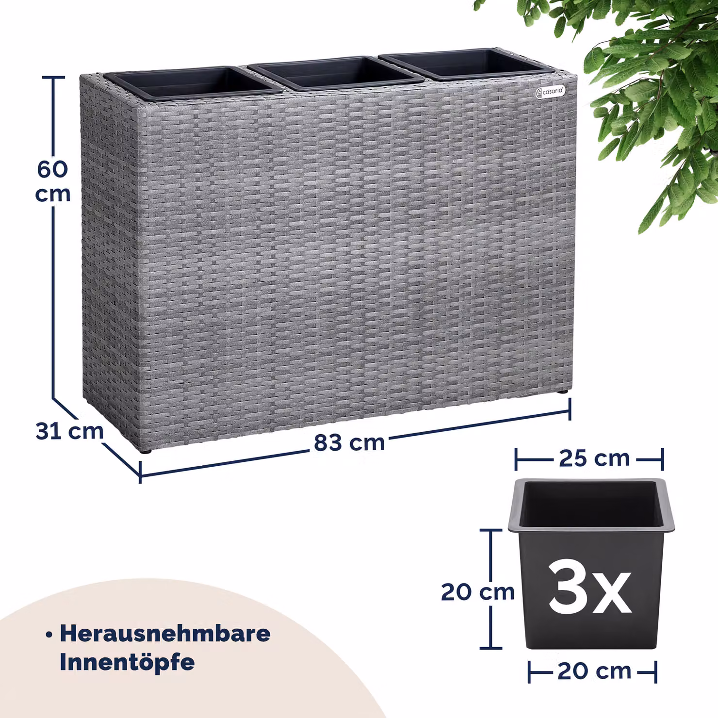 Fioriera da esterno Casaria in polyrattan grigio L: 83 cm, P: 30,5 cm, H: 60 cm – 2