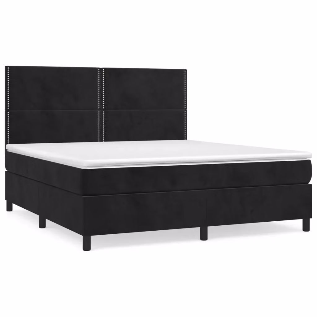 Letto Ibrido vidaXL con Giroletto a Molle e Materasso in Velluto Nero e Bianco L/P: 180 x 200 cm – 2