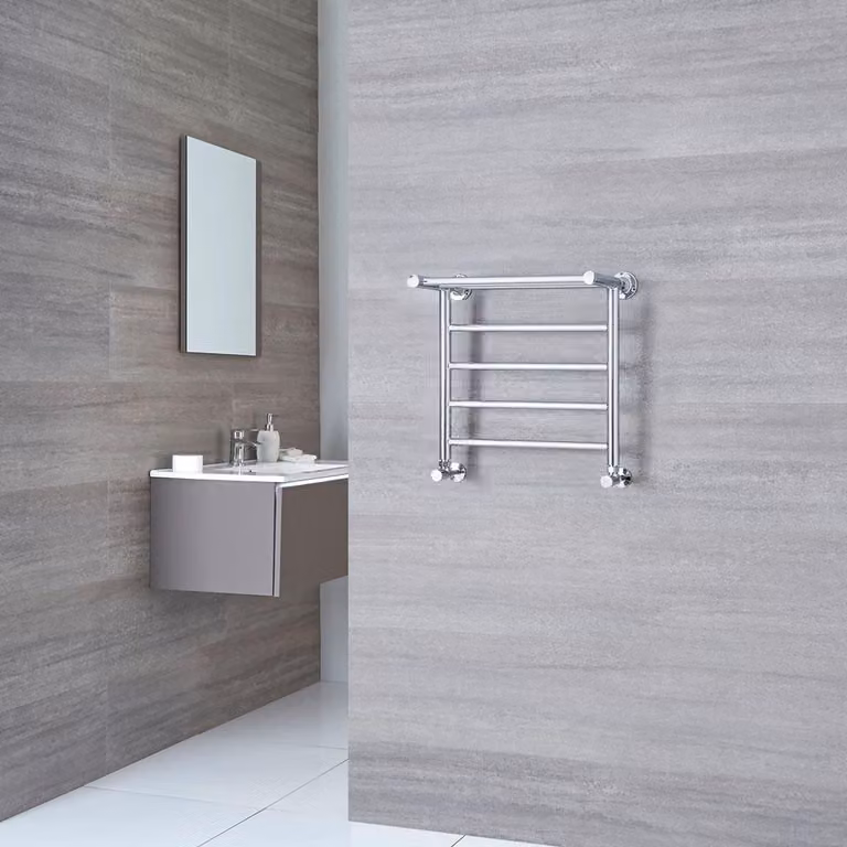 Scaldasalviette Moderno Cromato con Ripiano 494x532mm 165W - Termoarredo Bagno - Duchessa
