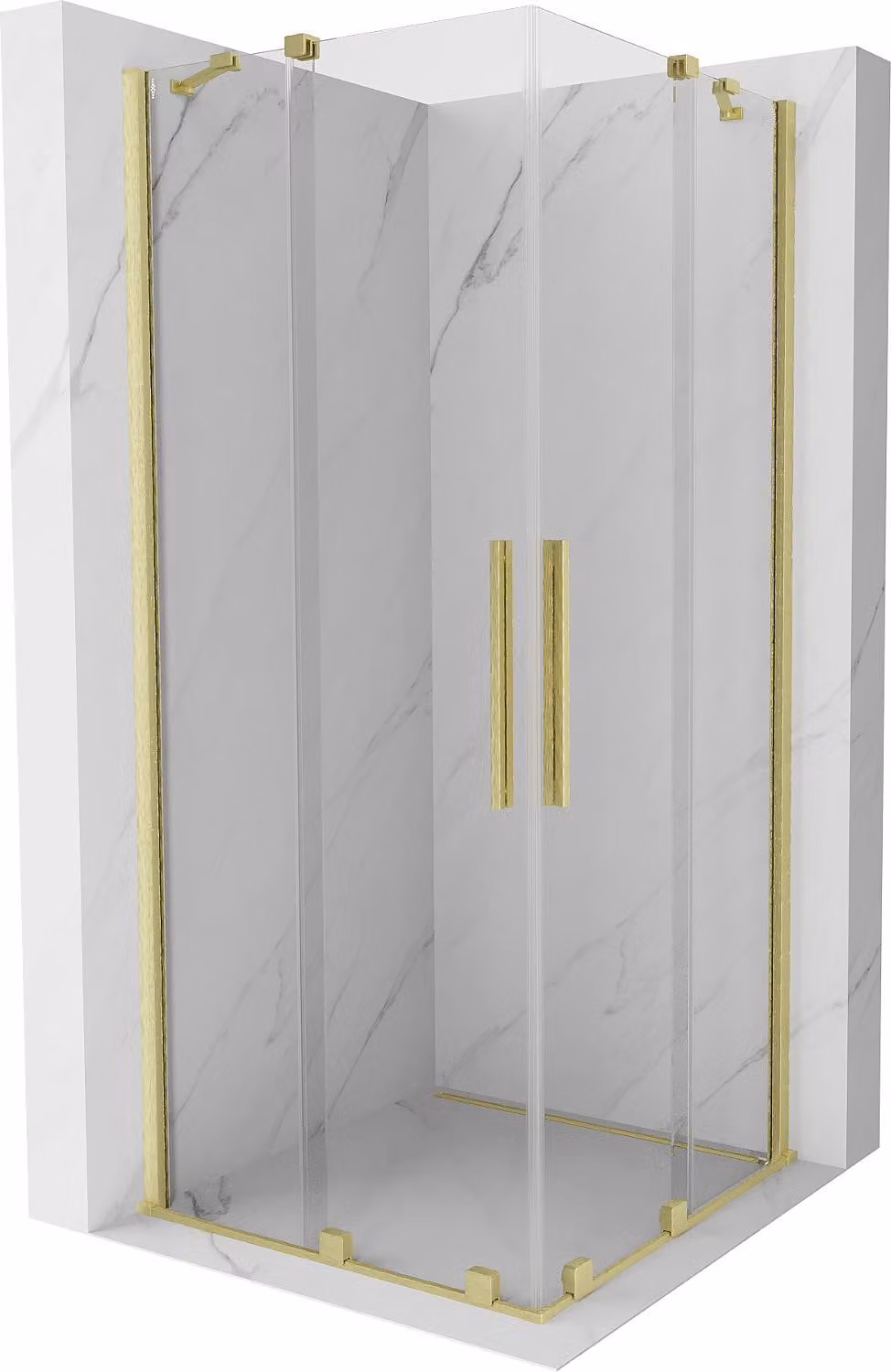 Mexen Velar Duo cabina doccia scorrevole 100 x 100 cm, trasparente, oro spazzolato - 871-100-100-02-55