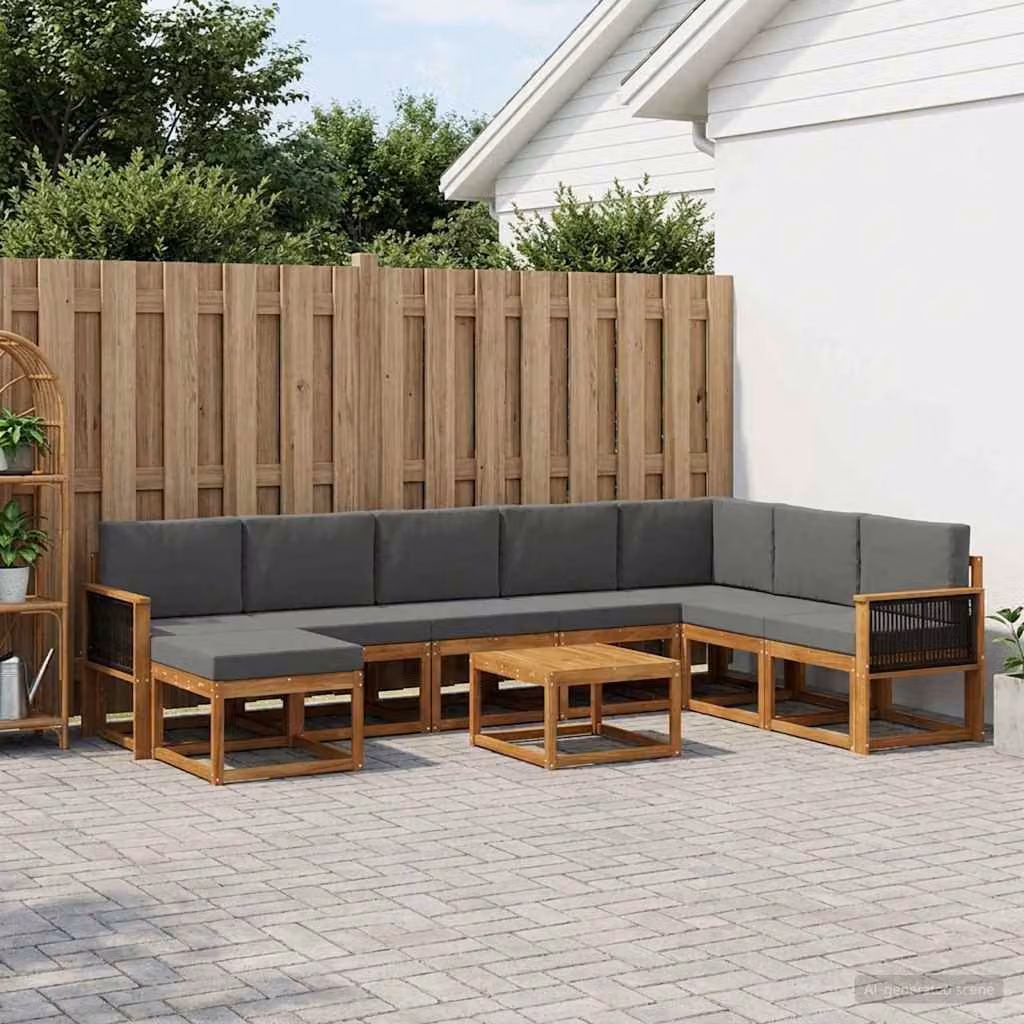 vidaXL Set di divani da esterno moderno in legno di acacia con cuscini, 9 pezzi, Marrone e Antracite