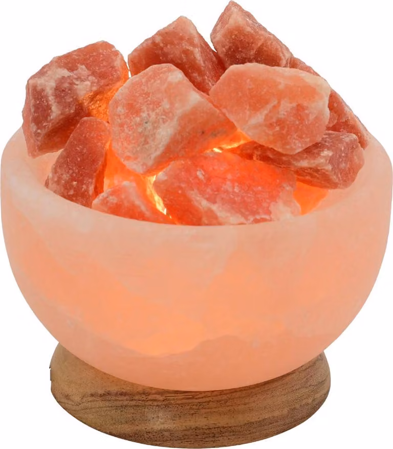 HAF Ciotola di cristallo diilluminata Rotonda in vero cristallo di| Lampada di cristallo di| Lampada di pietra disu base di legno proveniente dalla Salt Range Punjab