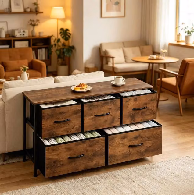 Mobile Rustico con 5 Cassetti in Vintage Marrone 100x54x30 cm per Soggiorno e Ingresso