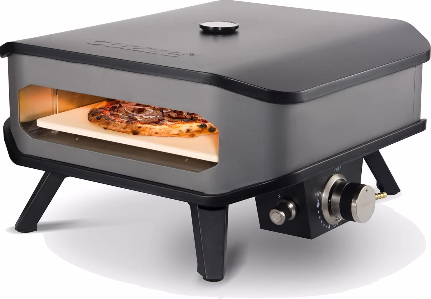 ® 90349 Forno a gas per pizza da 13 pollici con termometro, mobile, con piastra per pizza a gas fino a 400 gradi, regolabile, con piastra per pizza di 34 x 34 cm, portatile, ideale per terrazza e balcone