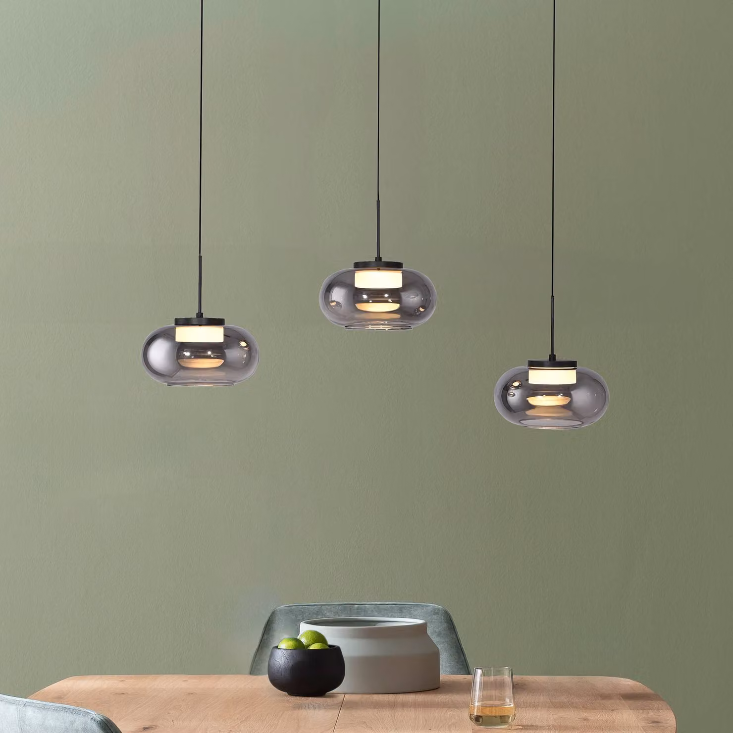 Schöner Wohnen Lampada a sospensione in vetro Sia, dimmerabile, Alluminio / Grigio / Zincato, Soggiorno / Sala da pranzo, Vetro, Moderno, Lampada a sospensione
