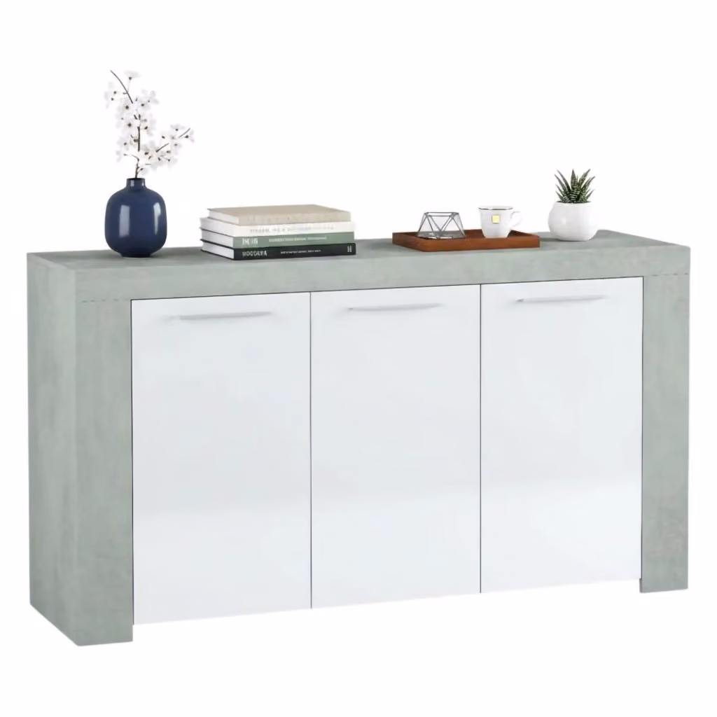 Credenza Amaculi DMORA, Madia moderna a 3 ante in MDF e metallo, Colore Grigio e Bianco, L: 144 cm, P: 42 cm, H: 80 cm – 2