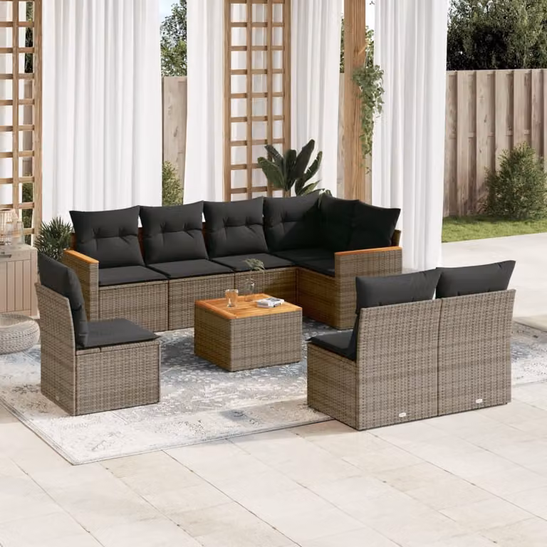 Maison Exclusive - Set Divano da Giardino 9 pz con Cuscini Grigio in Polyrattan