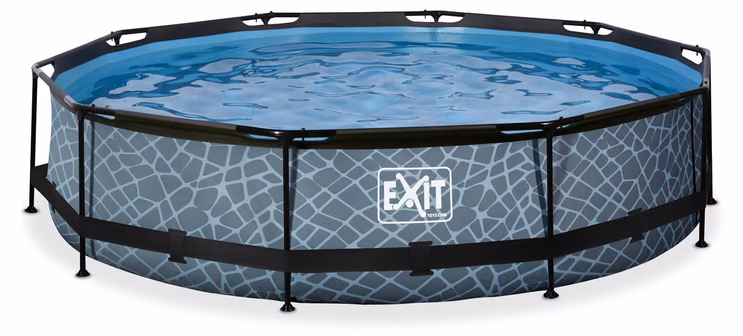 Piscina fuori terra EXIT Stone con telaio, ø360, con pompa di filtraggio, rotonda, grigia