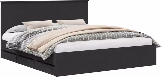 Letto matrimoniale | Letto per adulti | Struttura del letto Nero 200 x 200 cm Legno Ingegnerizzato