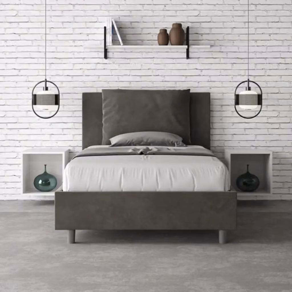 Letto una piazza e mezza contenitore imbottito Antea in microfibra grigio L: 120 cm, P: 210 cm – 2