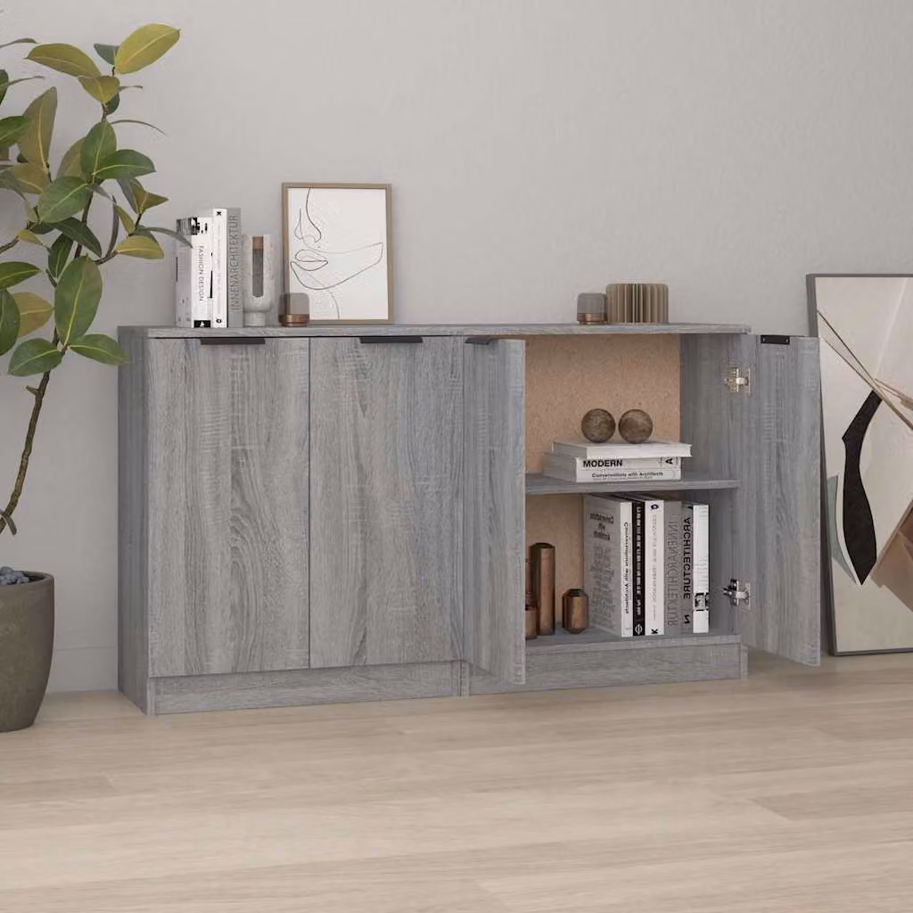 Set di 2 credenze vidaXL in legno multistrato e MDF, colore grigio, L 60 cm x P 30 cm x H 70 cm – 1