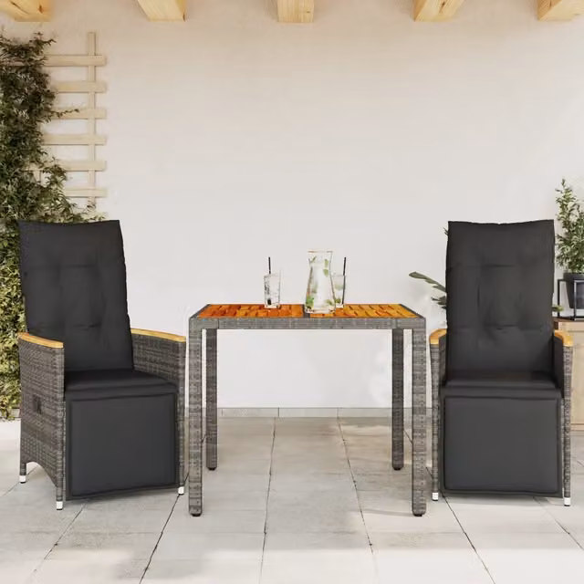 Set Bistrò da Giardino 3 pz con Cuscini in Polyrattan Grigio 3276967