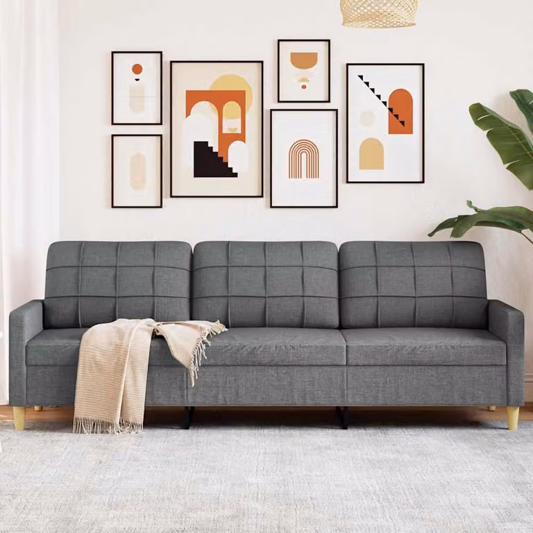 vidaXL Divano a 3 Posti Moderno in Tessuto Grigio con Struttura in Metallo e Schiuma L: 226 cm, P: 80 cm, H: 77 cm