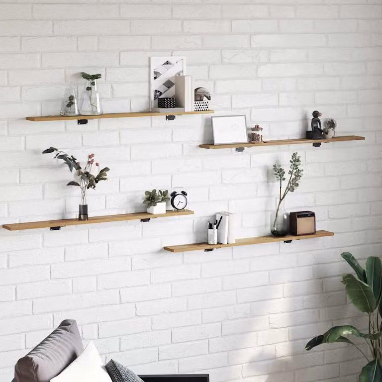 Set di 4 scaffali a parete vidaXL in legno marrone, design minimalista, L: 100 cm, P: 10 cm, Spessore: 1,5 cm