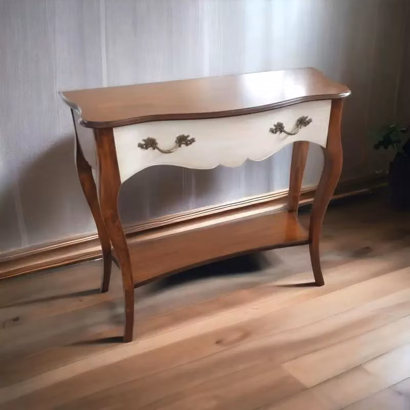 Consolle in legno stile shabby chic con 1 cassetto Mobili 2G bianco antico e noce L 100 cm, P 40 cm, H 87 cm – 1