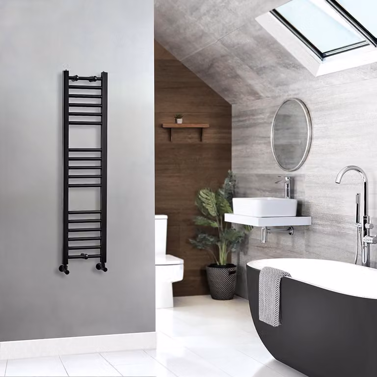 Scaldasalviette Piatto Moderno - Nero - 1200mm x 300mm - Nox