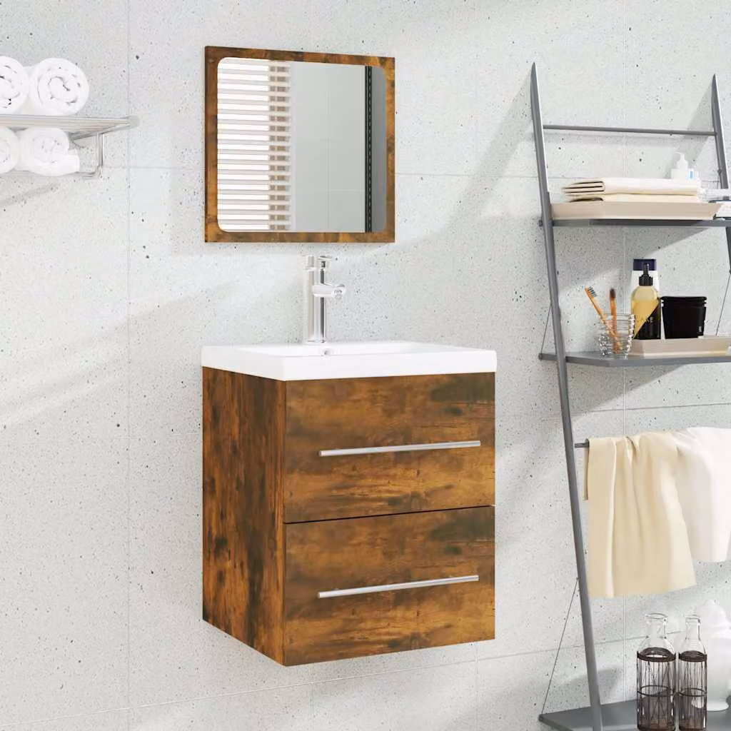 Mobile bagno con lavabo integrato vidaXL in legno Rovere Fumo e Bianco, L: 80 cm, P: 48 cm, H: 41 cm