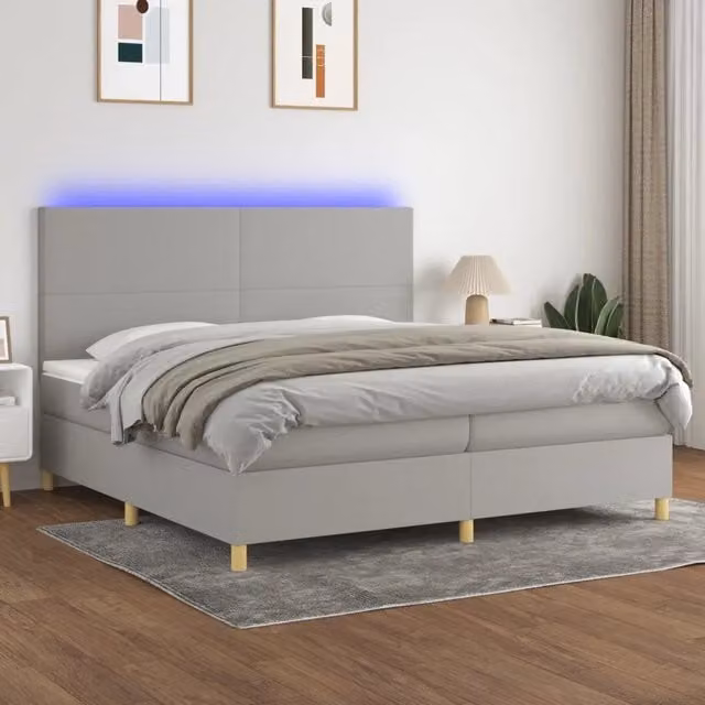 Letto a molle con illuminazione LED e porta USB vidaXL in tessuto grigio, L/P: 200 x 200 cm