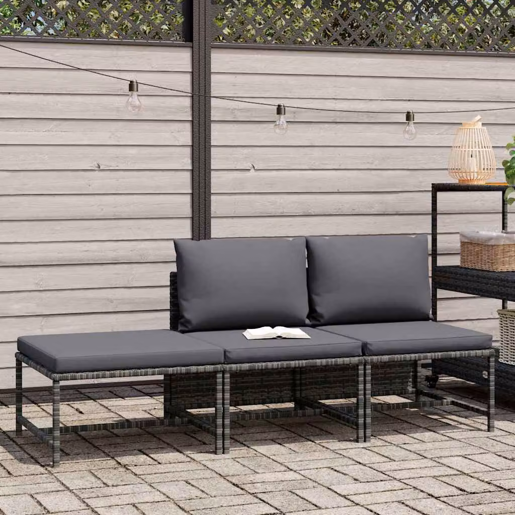 vidaXL Set Divani da Giardino 3 pz con Cuscini Grigio in Polyrattan