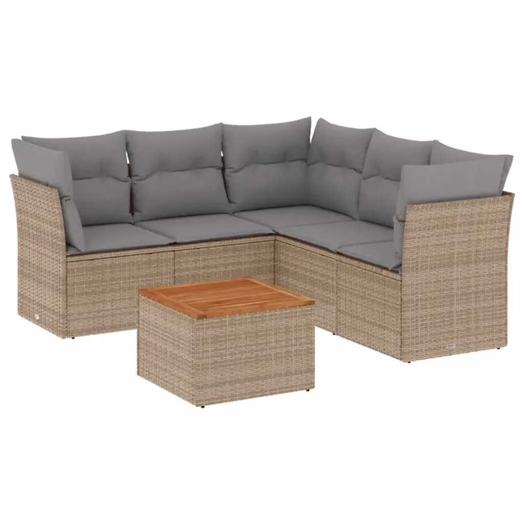 vidaXL Set Divano da Giardino 6 pz in Polyrattan con Cuscini Beige e Tavolino da Esterno – 2