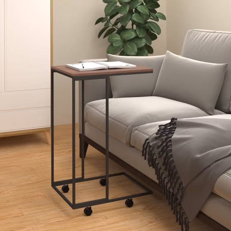 The Living Store Tavolino con rotelle nero 40x30x63,5 cm Materiale in legno