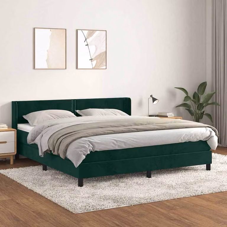 vidaXL Giroletto a Molle Ibrido con Materasso in Velluto Verde Scuro L/P: 180 x 200 cm