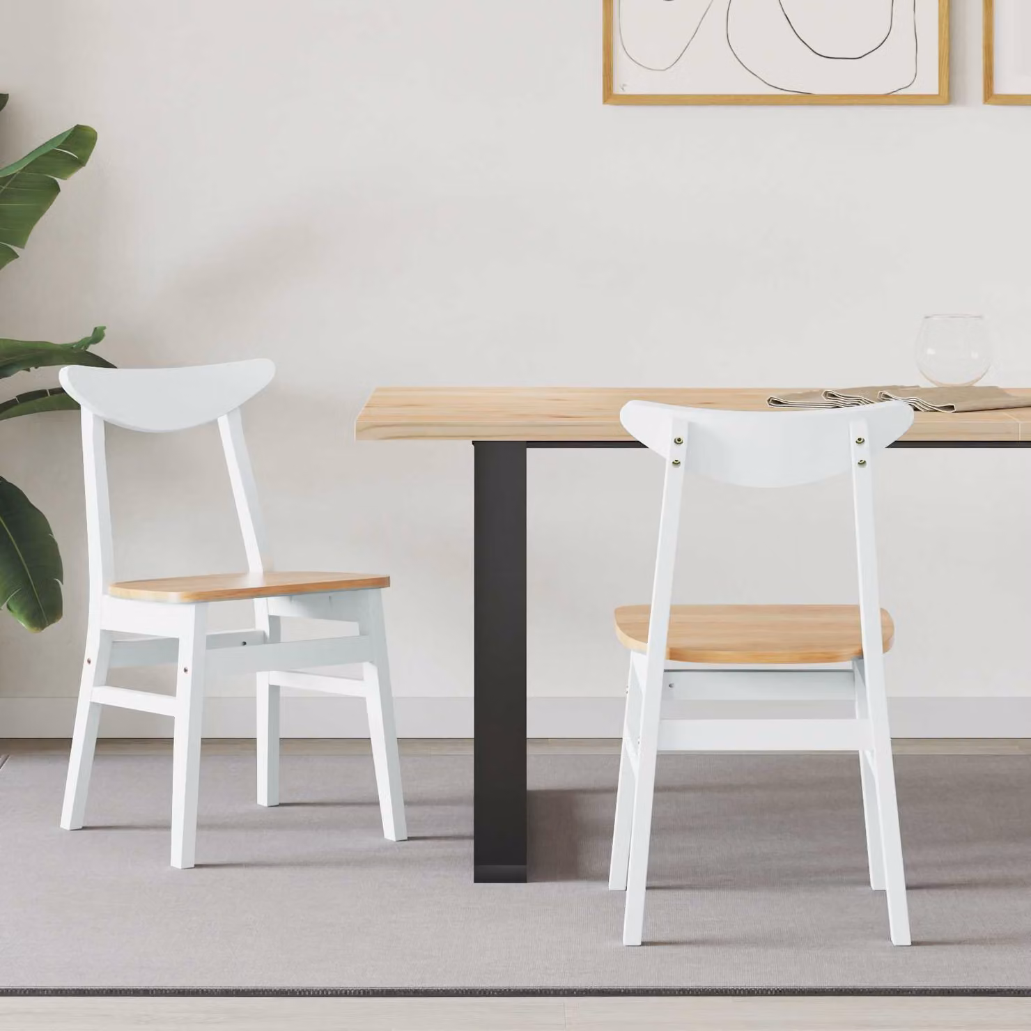 Set di 2 sedie da pranzo moderne vidaXL in legno di gomma bianco lacquered