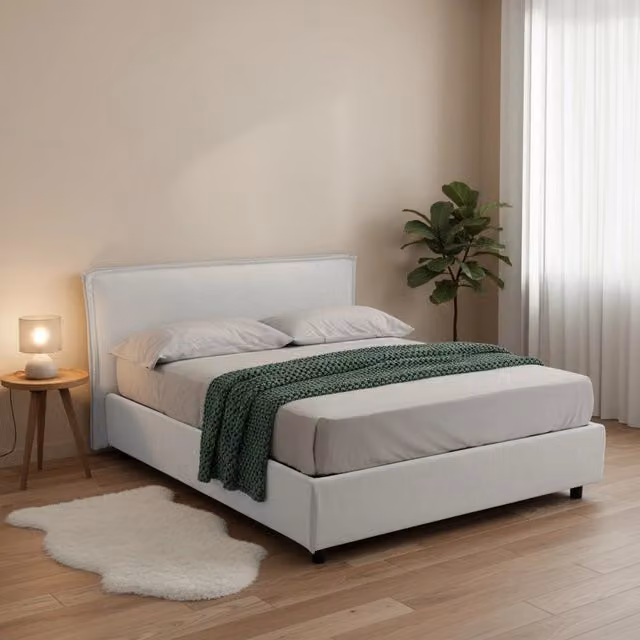 Letto Matrimoniale Bruzolo DMORA con Materasso Incluso, Base con Contenitore a Sollevamento, Bianco o Nero, L/P: 160 x 200 cm
